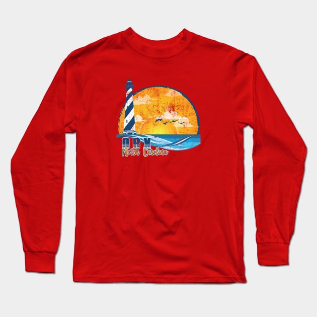 OBX Sunset Distressed Long Sleeve T-Shirt by YOPD Artist